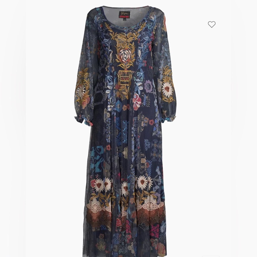 JOHNNY WAS 
Elrey Embroidered Mesh Maxi Dress